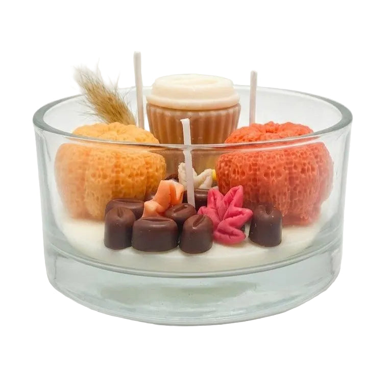 Есенна соева свещ в стъкло „Тиквено кафе“ с аромат Pumpkin Spice, 240g