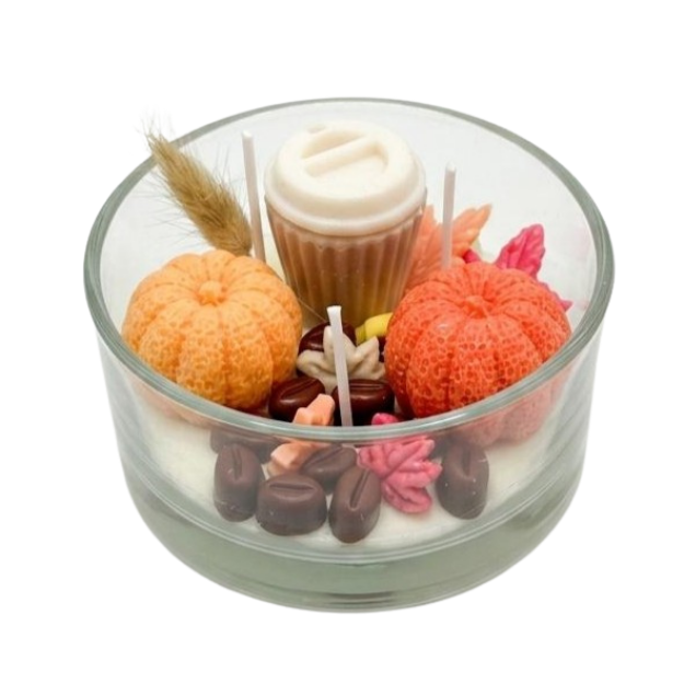 Есенна соева свещ в стъкло „Тиквено кафе“ с аромат Pumpkin Spice, 240g