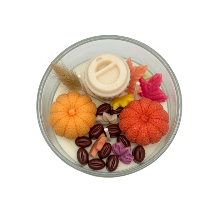 Есенна соева свещ в стъкло „Тиквено кафе“ с аромат Pumpkin Spice, 240g