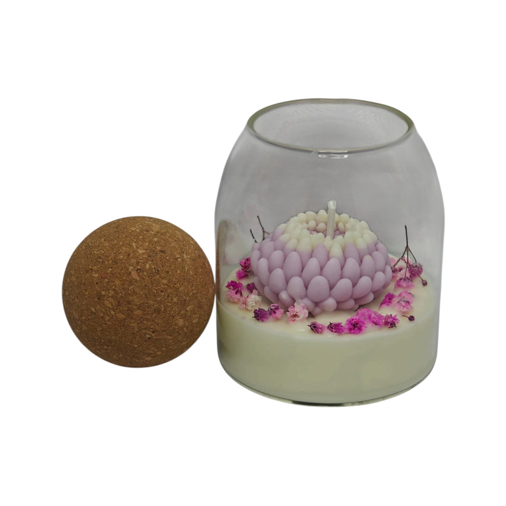 Vela aromática de soja en vaso regalo para mamá Crisantemo Morado con gypsophila Citrus Harmony 200g