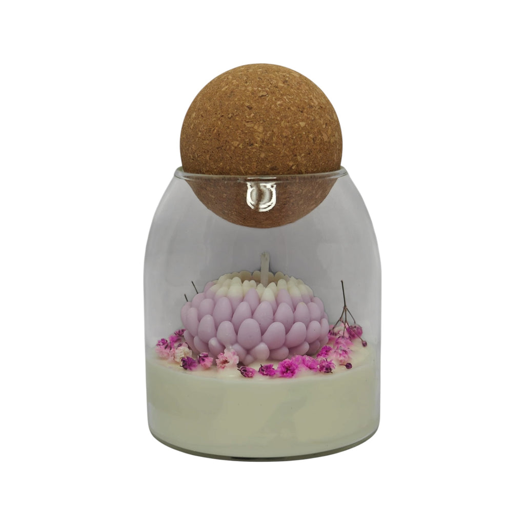 Vela aromática de soja en vaso regalo para mamá Crisantemo Morado con gypsophila Citrus Harmony 200g