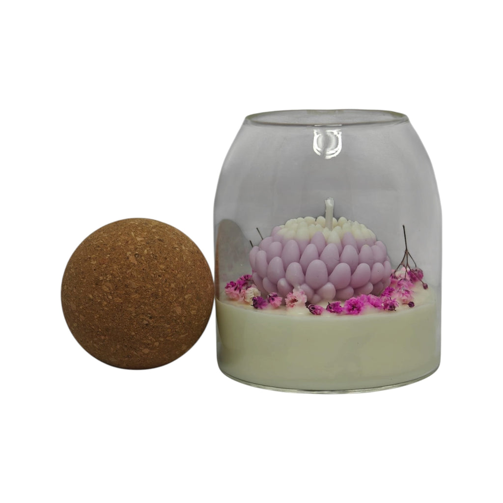 Vela aromática de soja en vaso regalo para mamá Crisantemo Morado con gypsophila Citrus Harmony 200g