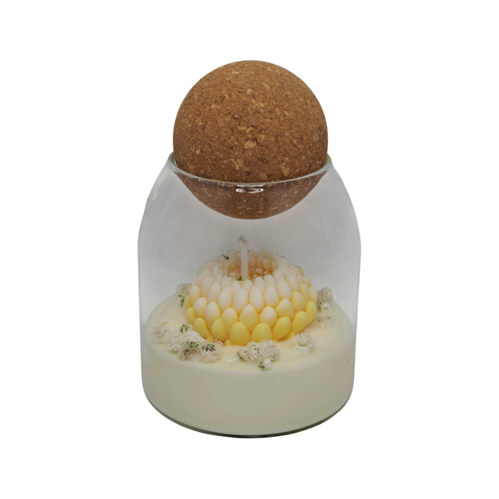 Vela aromática de soja en vaso regalo para mamá Crisantemo Amarillo con gypsophila Citrus Harmony 200g