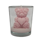 Decorative Soy Candle Bear with Roses in Glass Pink