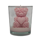 Decorative Soy Candle Bear with Roses in Glass Pink