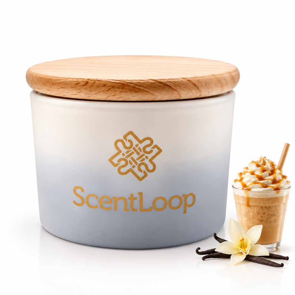 Édes szójagyertya kávé és tejszínhab illattal Vanilla Frappuccino Intense 100g