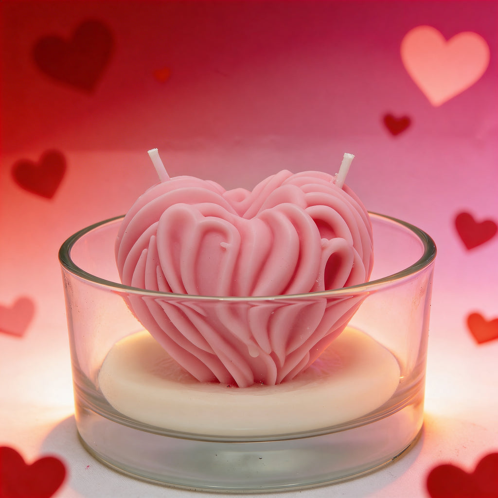Vela decorativa de soja Corazón Escultura Rosa en vaso 200g