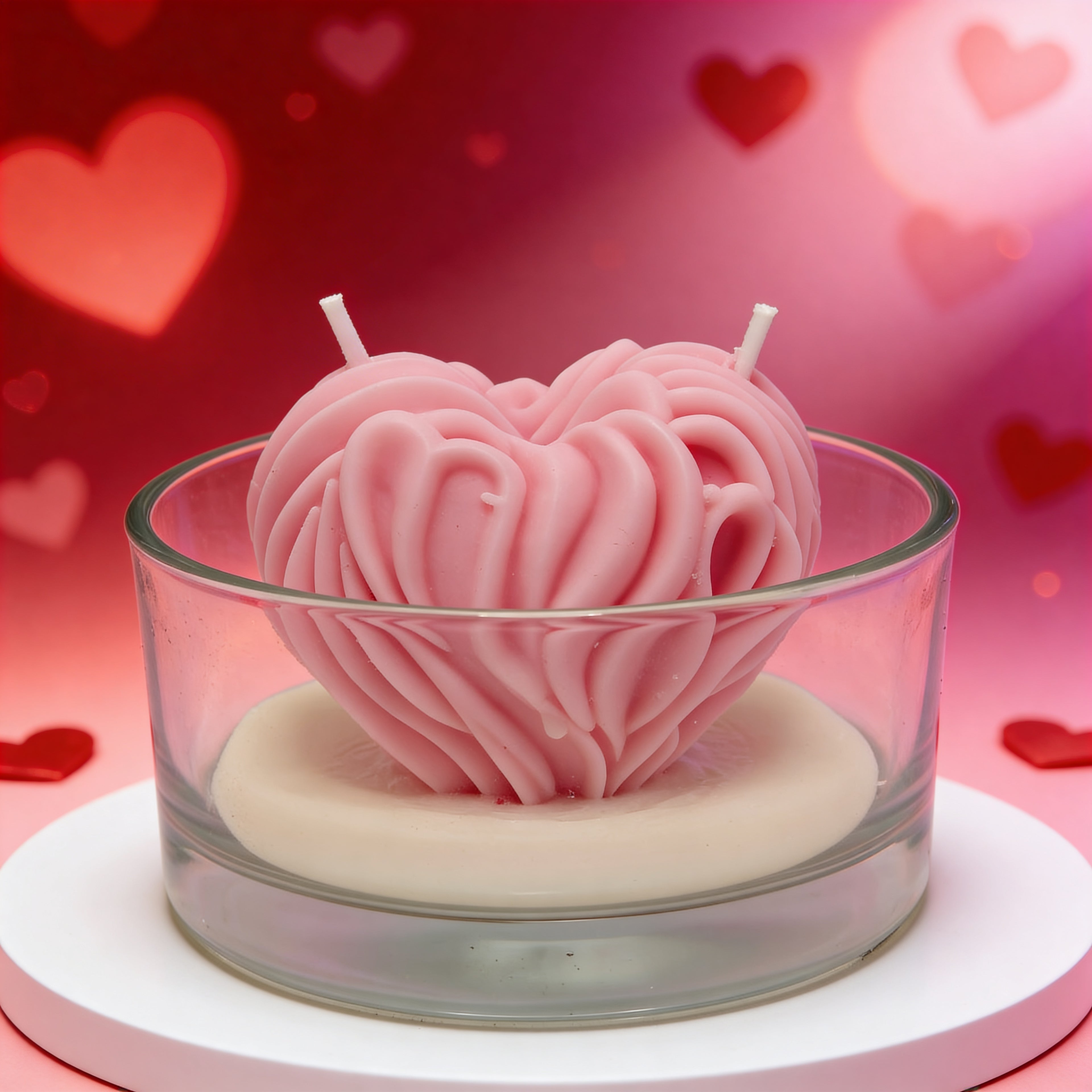 Vela decorativa de soja Corazón Escultura Rosa en vaso 200g
