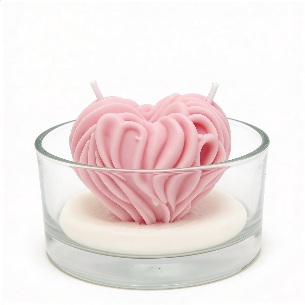 Vela decorativa de soja Corazón Escultura Rosa en vaso 200g