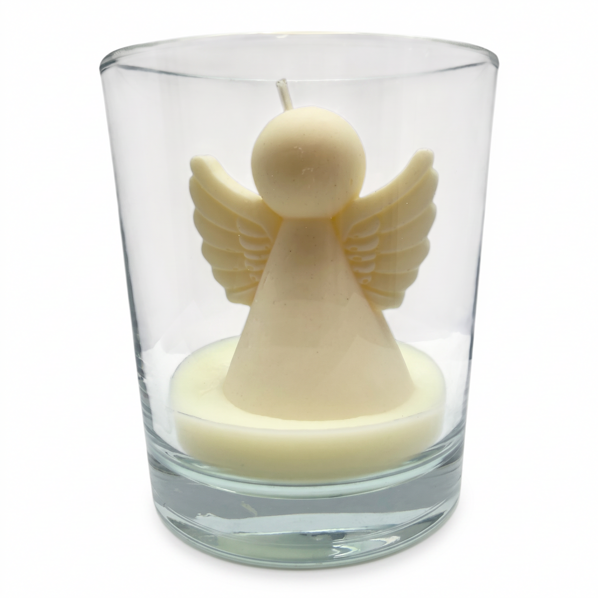 Kalėdinė sojų vaško žvakė angeliuko figūrėlė stikle, kvapas „Christmas Home“, 120g