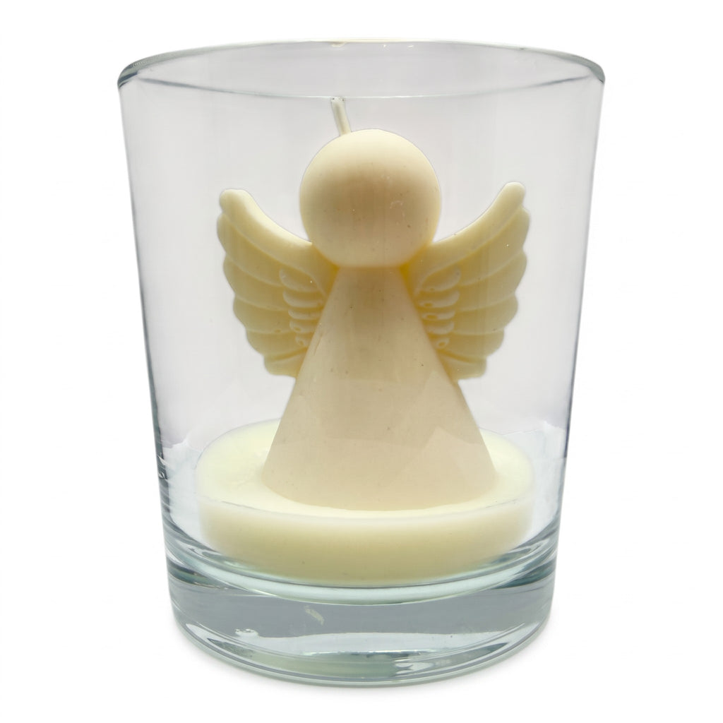 Kalėdinė sojų vaško žvakė angeliuko figūrėlė stikle, kvapas „Christmas Home“, 120g