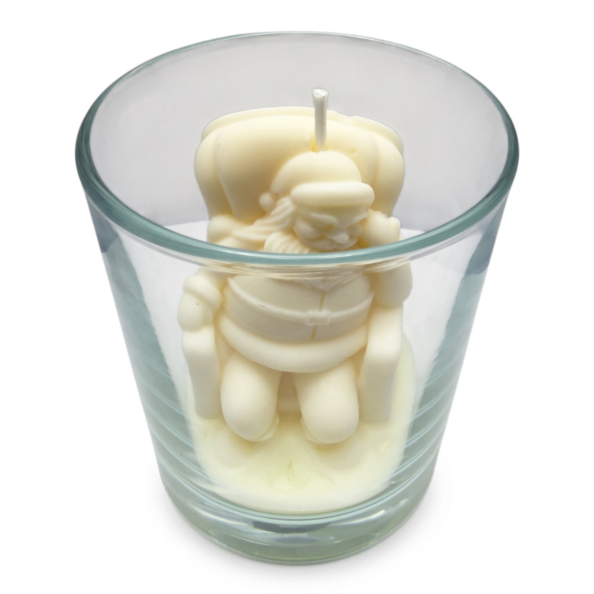Juldoftljus av soja, jultomtefigur i glas, doften Christmas Home 165g