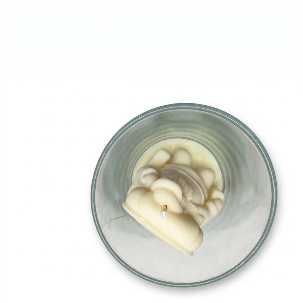 Juldoftljus av soja, jultomtefigur i glas, doften Christmas Home 165g