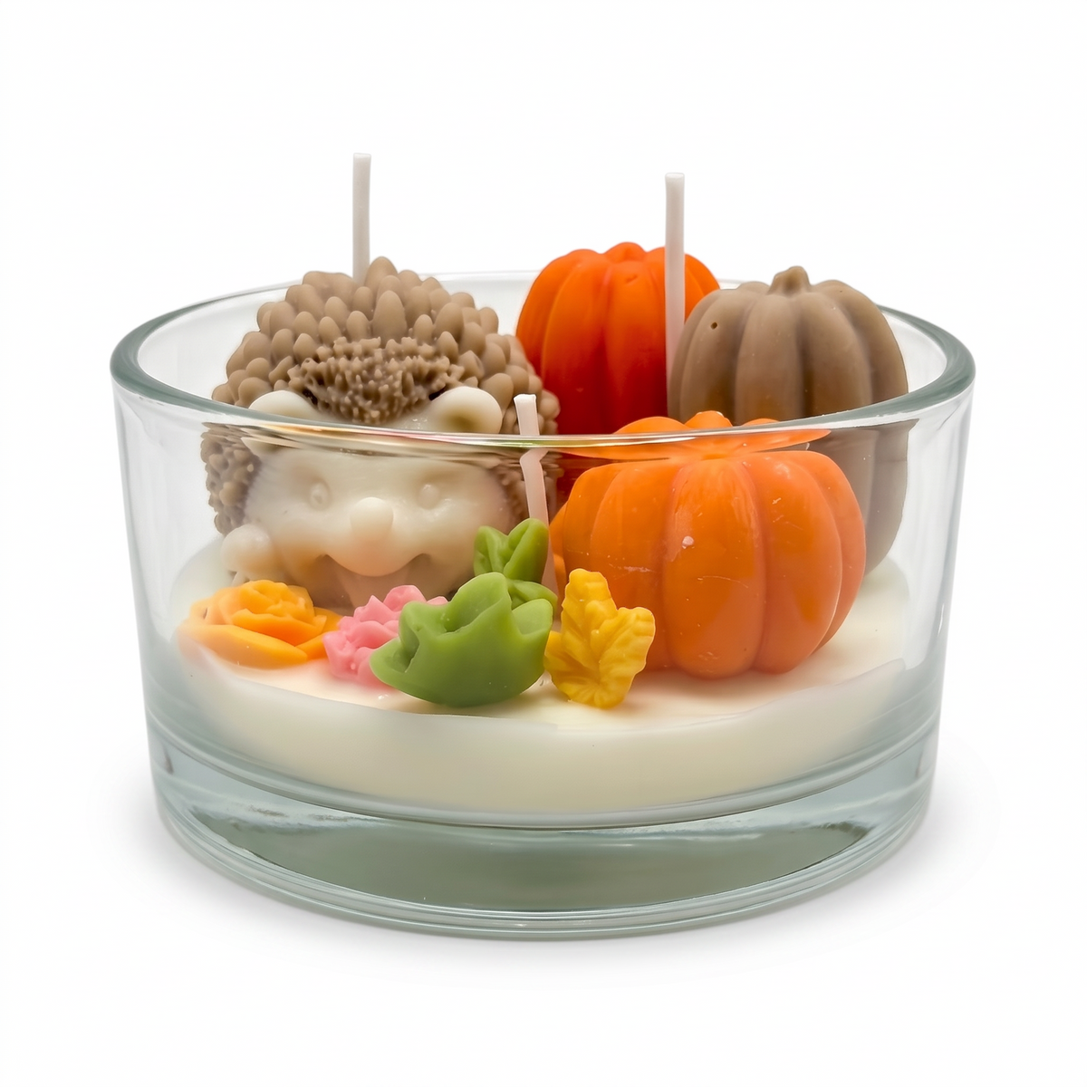 Autumn soy candle Hedgehog in Pumpkins, Honey Glow scent, 270g