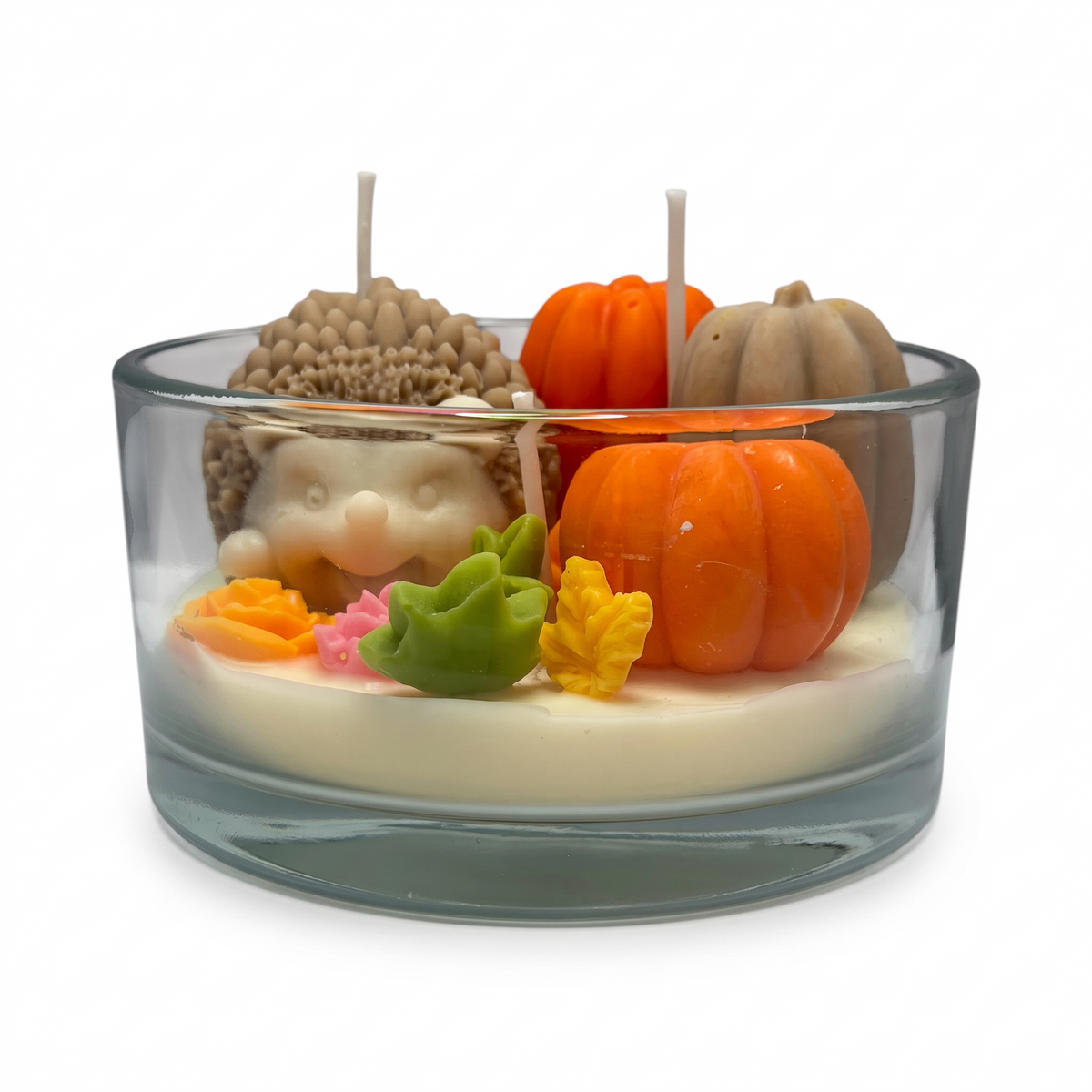 Autumn soy candle Hedgehog in Pumpkins, Honey Glow scent, 270g