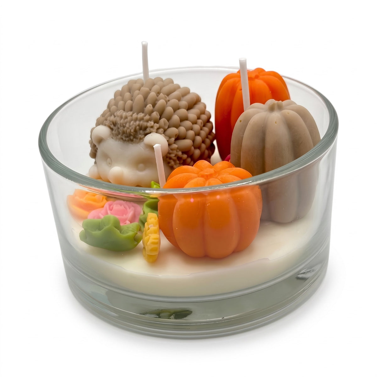 Autumn soy candle Hedgehog in Pumpkins, Honey Glow scent, 270g