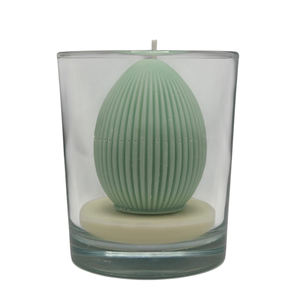 Vela de soja decorativa de Pascua Huevo azul 220g Citrus Harmony en vaso