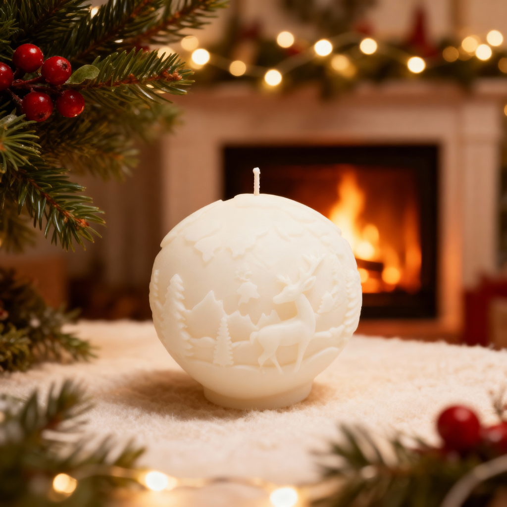 Christmas soy candle Bauble Reindeer Winter Landscape 150g Christmas Home cream-colored