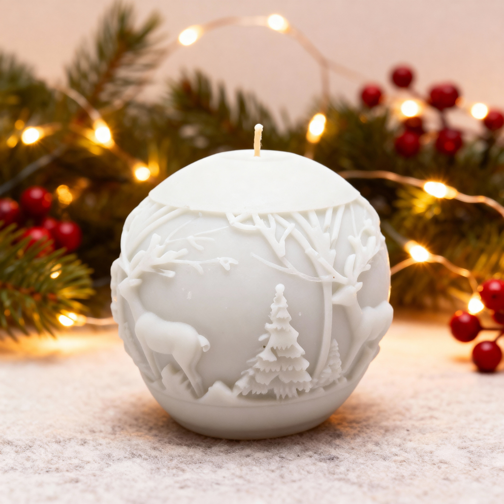 Vánoční sójová svíčka Baňka Dva jeleni 150g Christmas Home šedomodrá