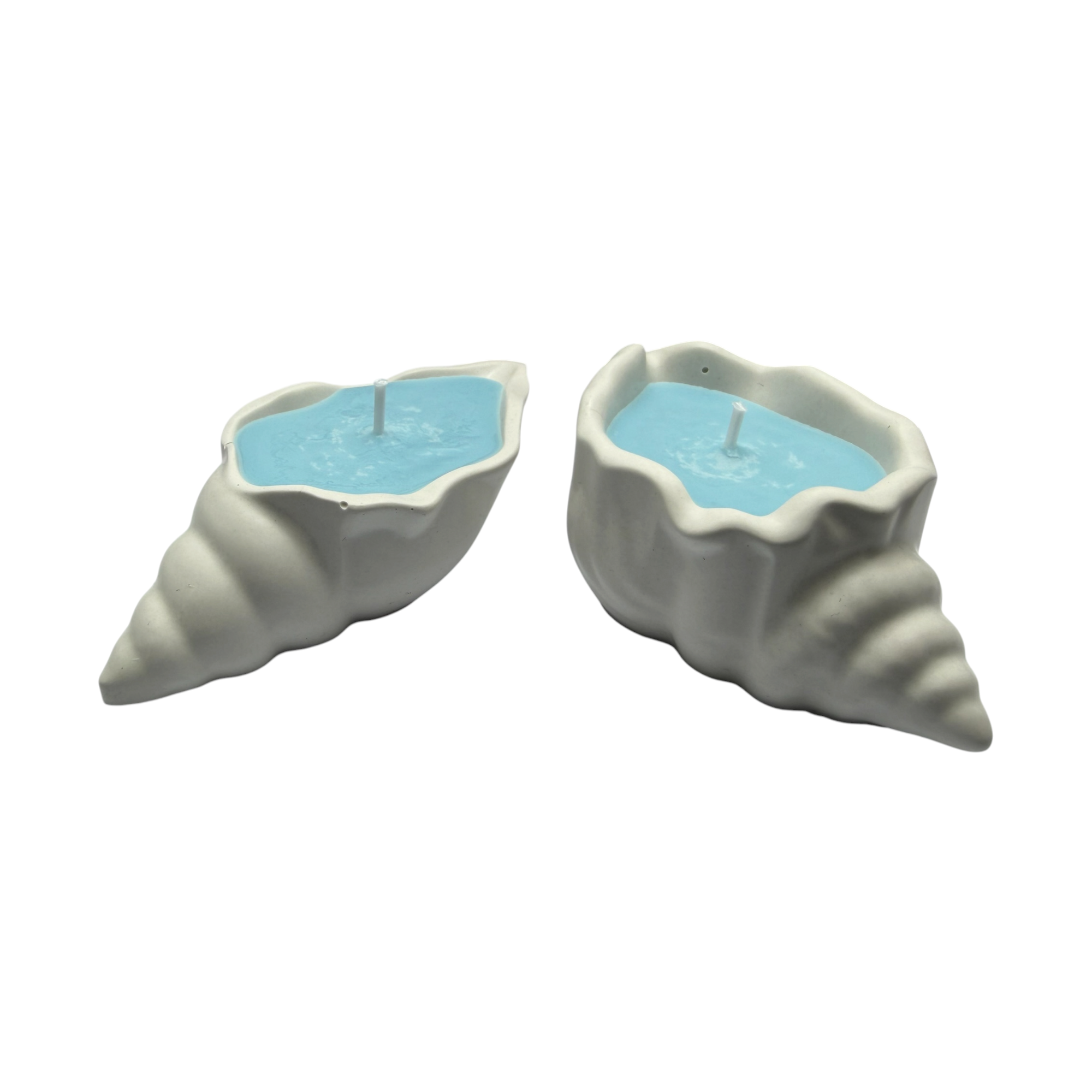 Sojawachskerze in Gips MUSCHELN mit blauem Wachs, Duft Zanzibar – maritime Dekoration
