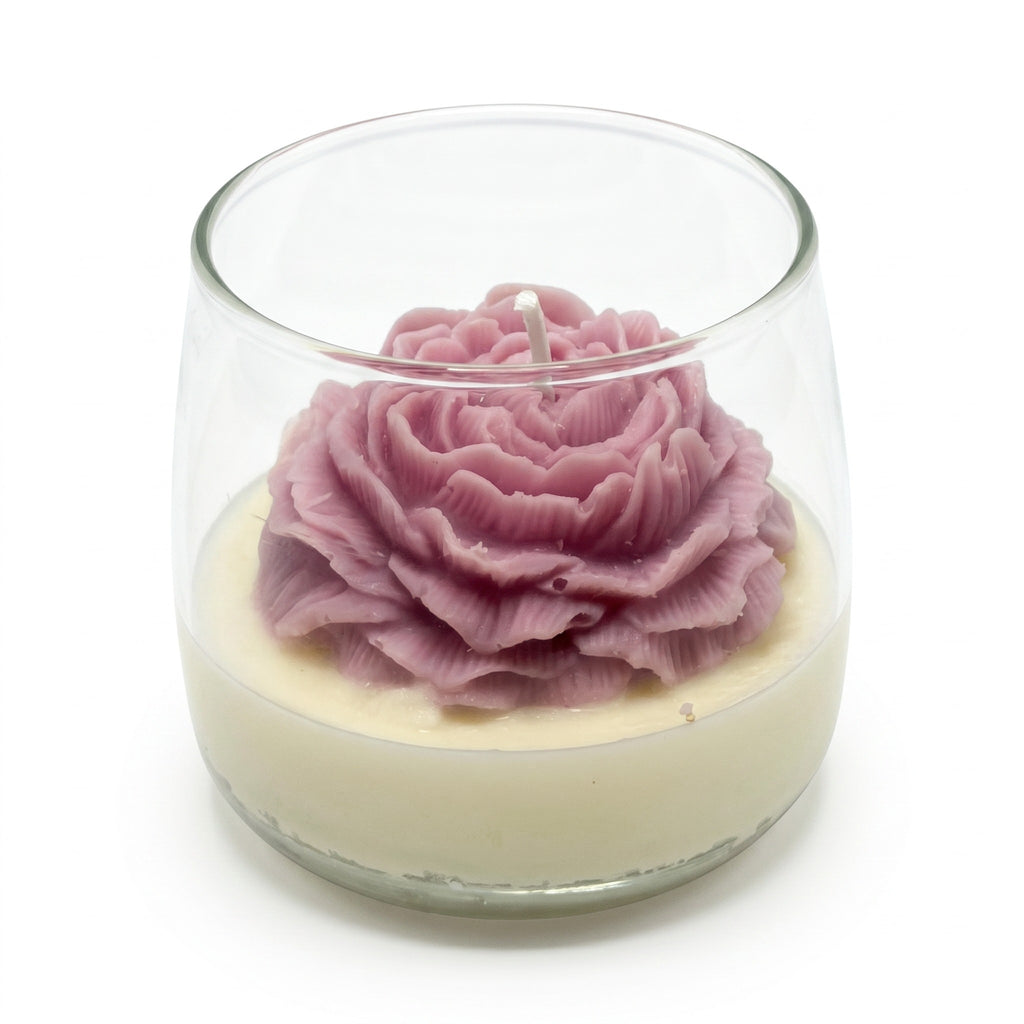 Vela de soja grande en vaso Flor de Clavel regalo aroma Citrus Harmony 210g morada hasta 50h