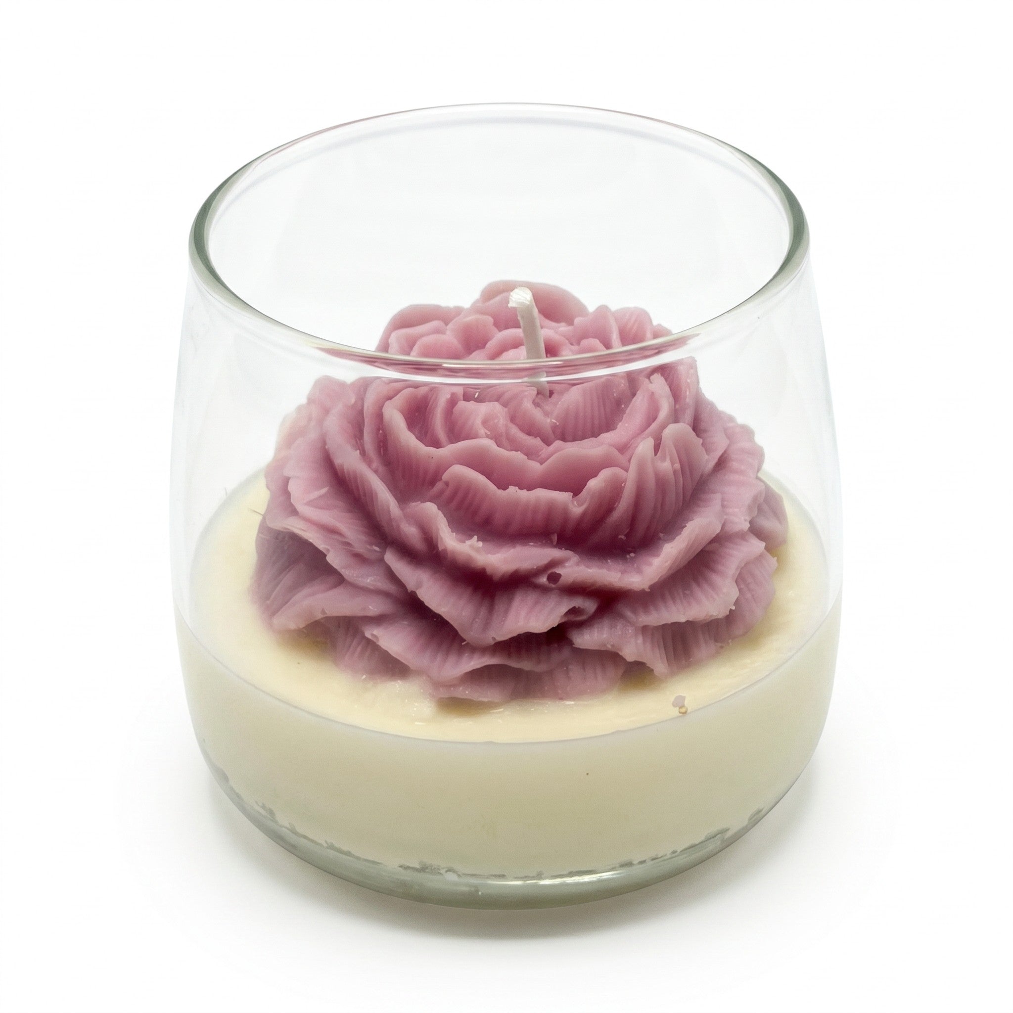 Vela de soja grande en vaso Flor de Clavel regalo aroma Citrus Harmony 210g morada hasta 50h