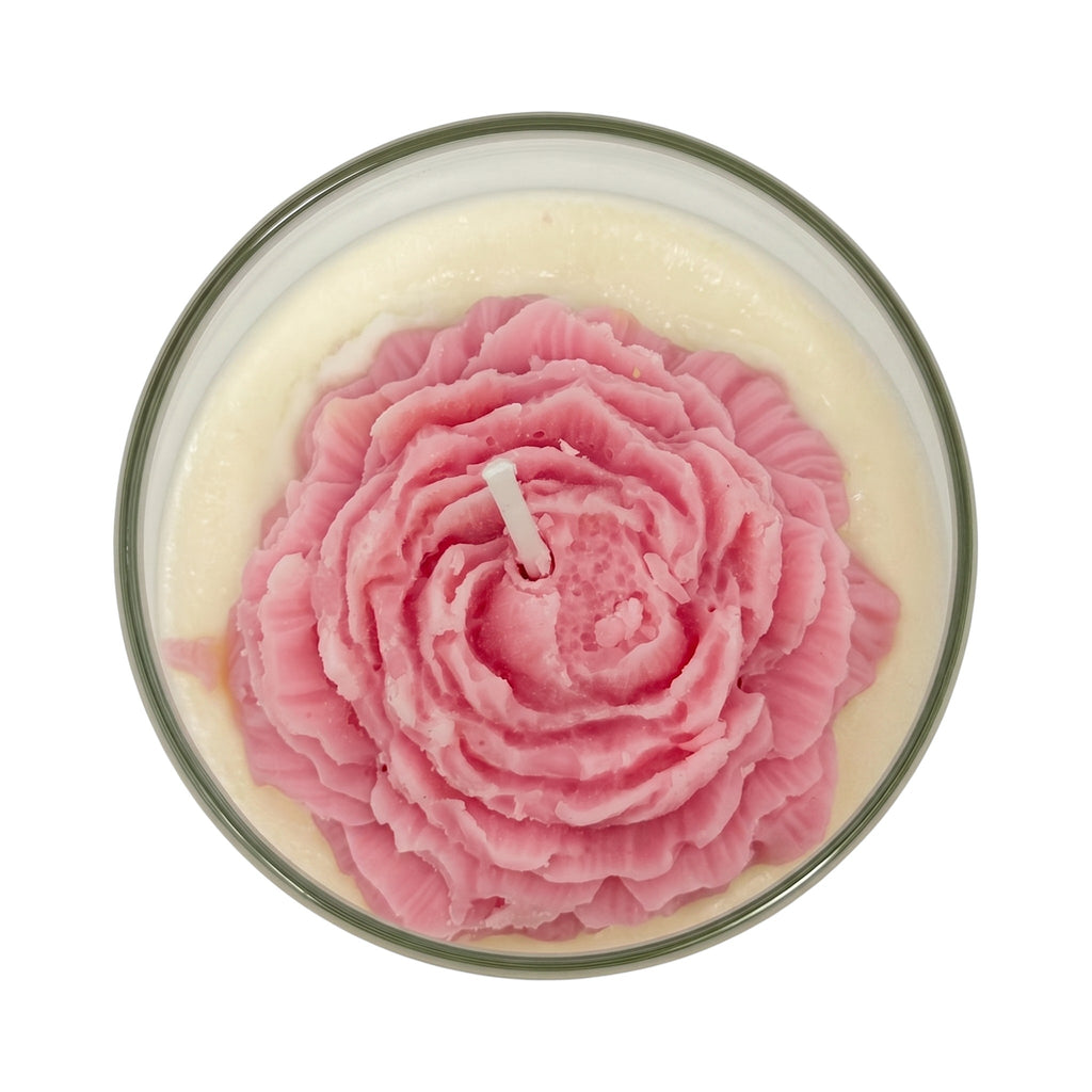 Vela de soja grande en vaso Flor de Clavel regalo aroma Citrus Harmony 210g rosa hasta 50h