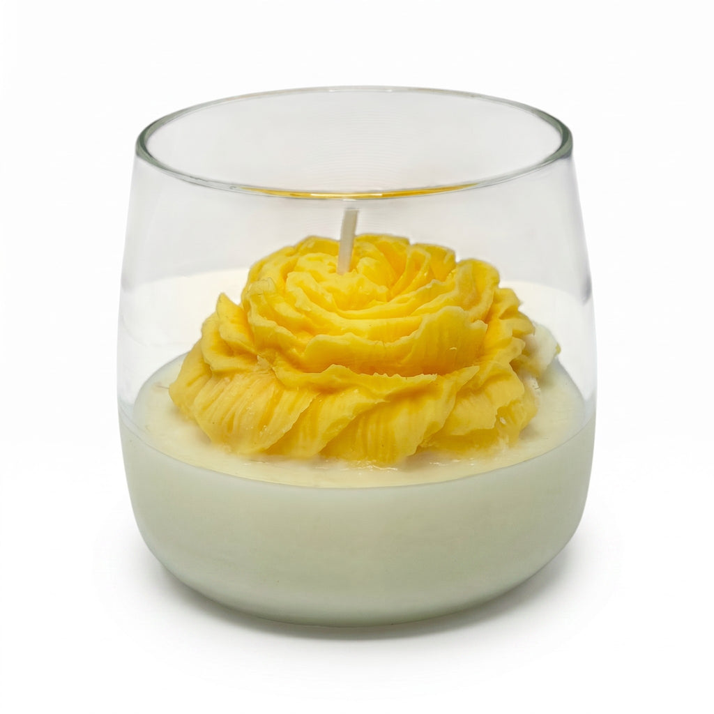 Large soy candle in glass Clove Flower gift scent Citrus Harmony 210g yellow up to 50h
