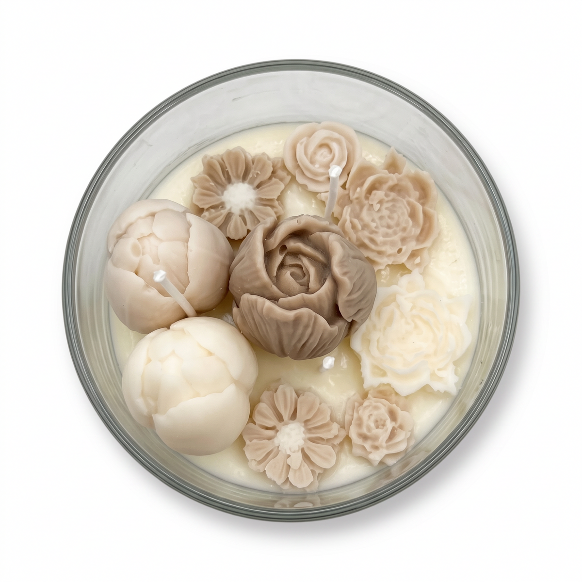 Autumn Cashmere Bouquet soy candle in glass, a gift, with Midnight Opium fragrance