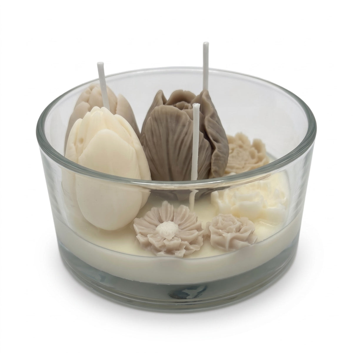 Autumn Cashmere Bouquet soy candle in glass, a gift, with Midnight Opium fragrance