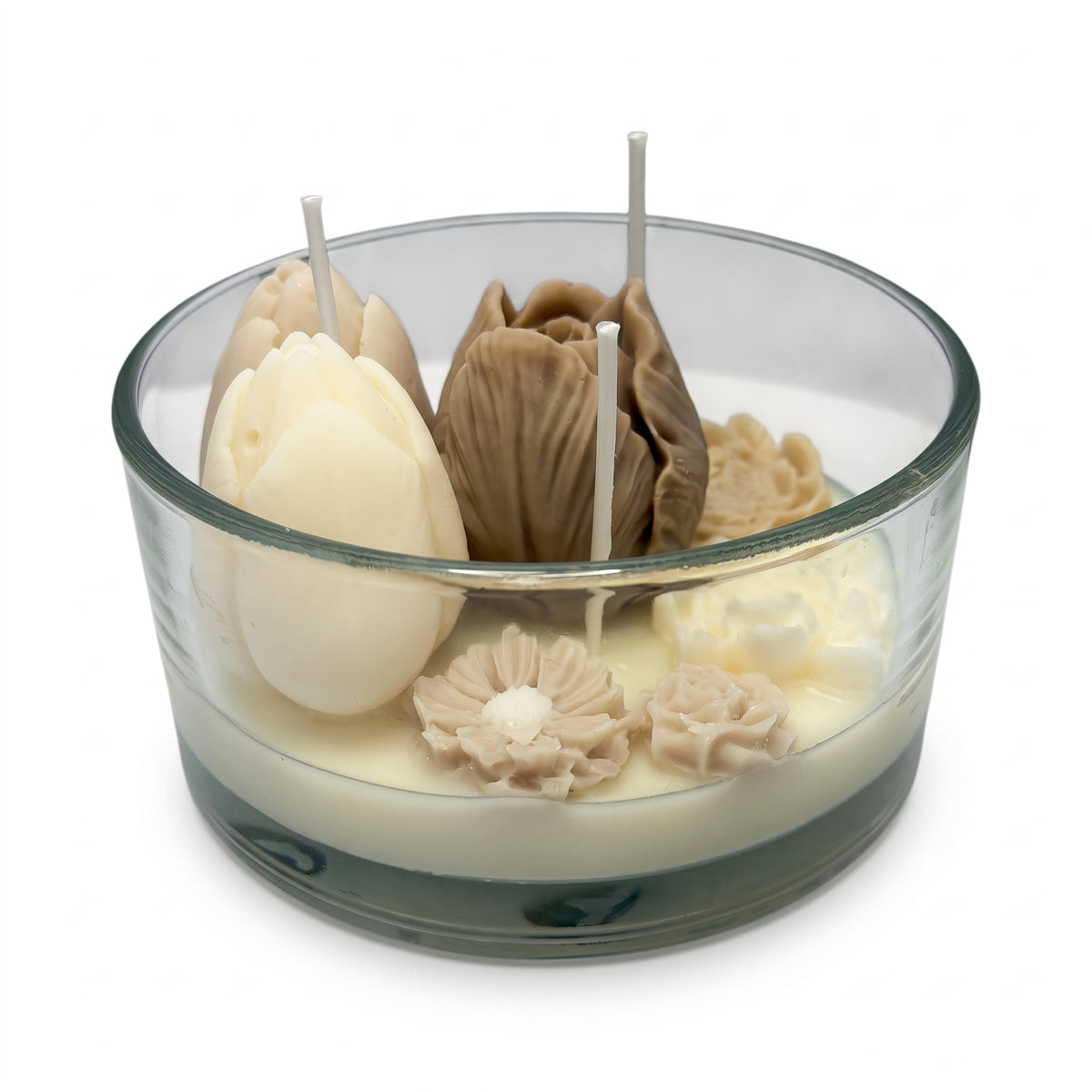 Autumn Cashmere Bouquet soy candle in glass, a gift, with Midnight Opium fragrance