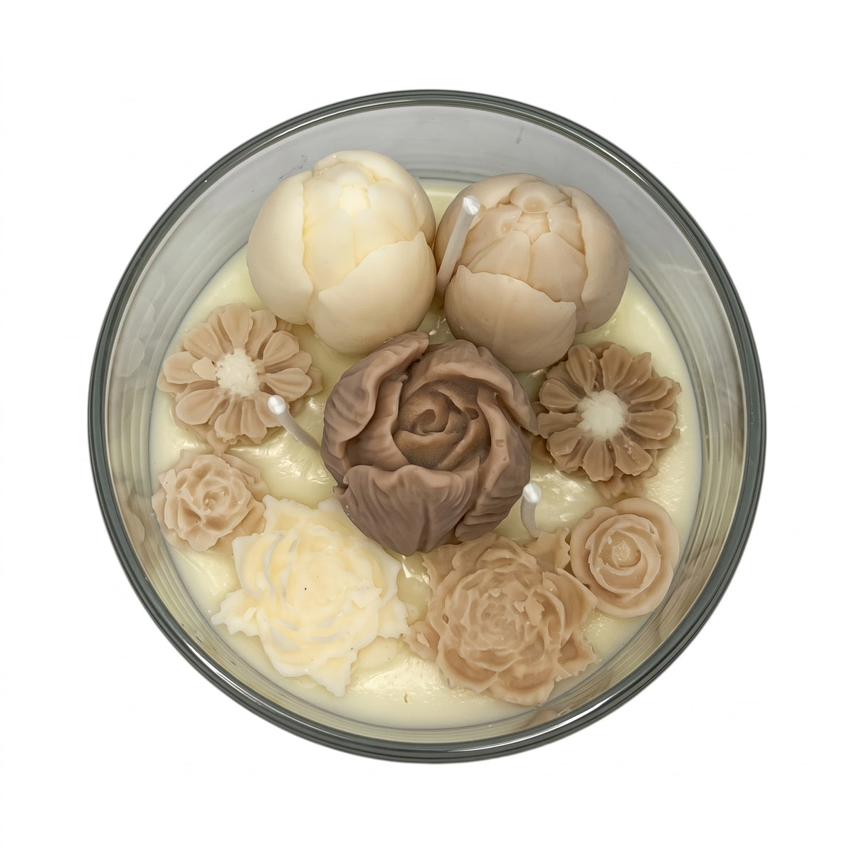 Autumn Cashmere Bouquet soy candle in glass, a gift, with Midnight Opium fragrance