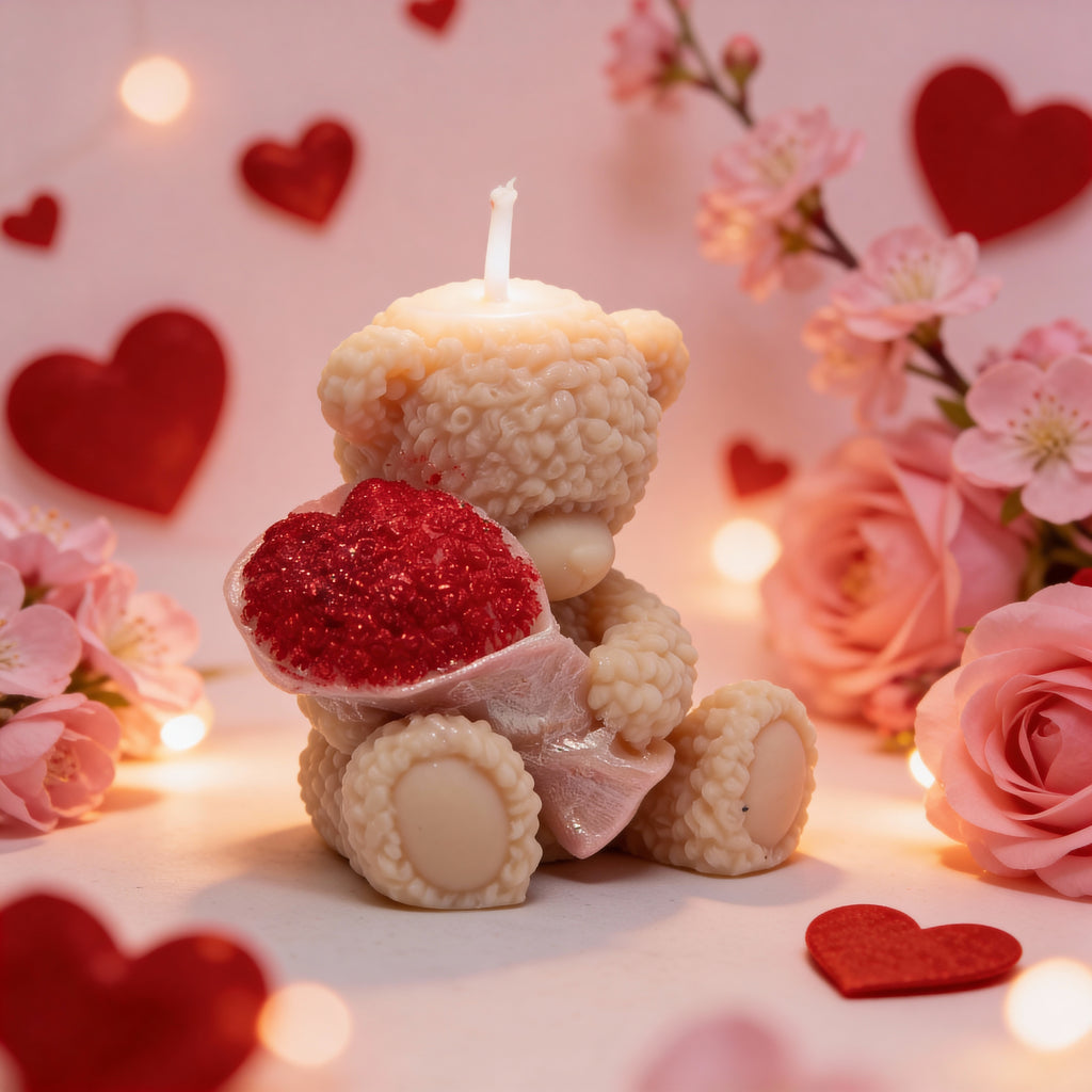 Decorative Bear Soy Candle with a Bouquet of Roses 117g