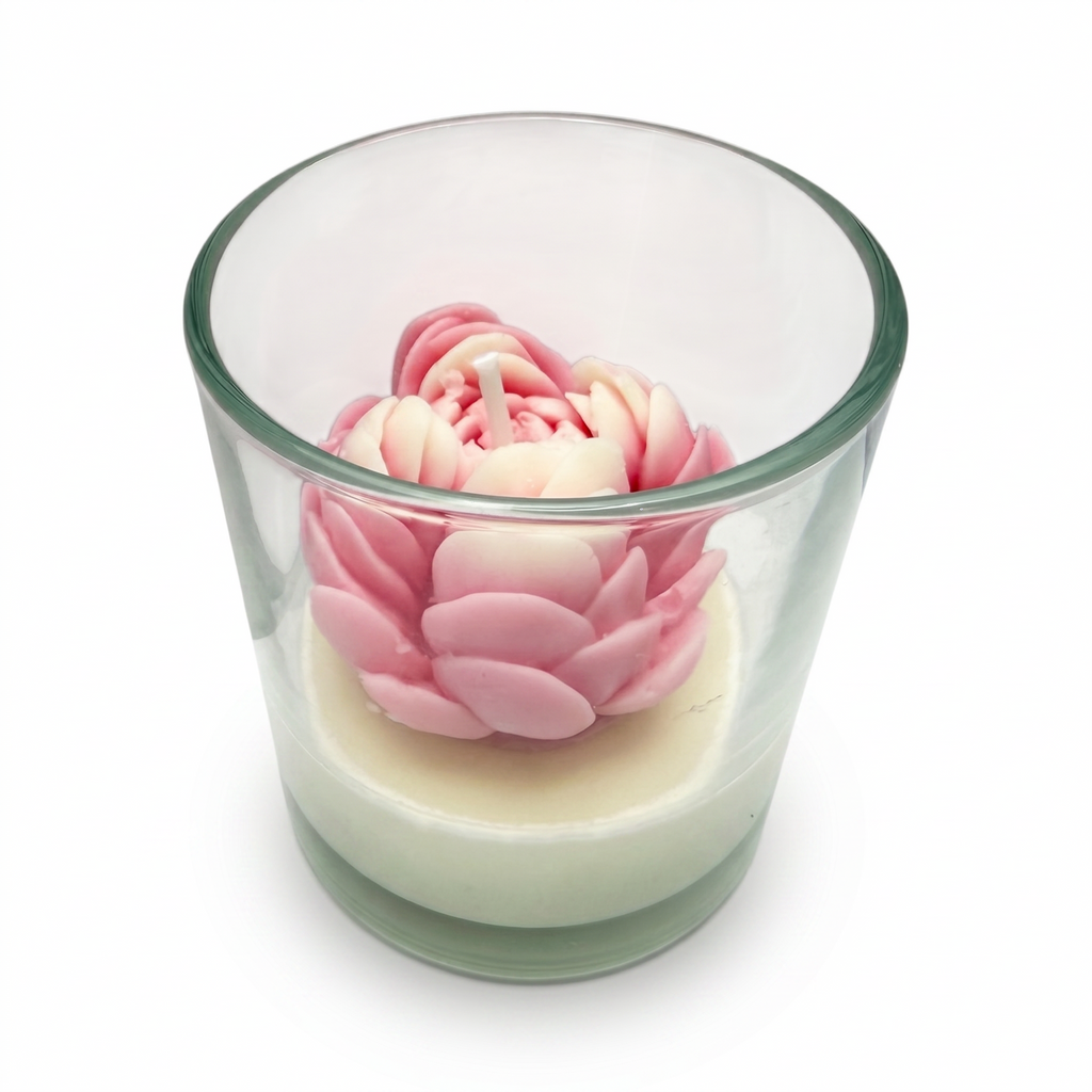 Scented Soy Candle WATER LILY in Glass Pink Scent Paris 120g up to 30h