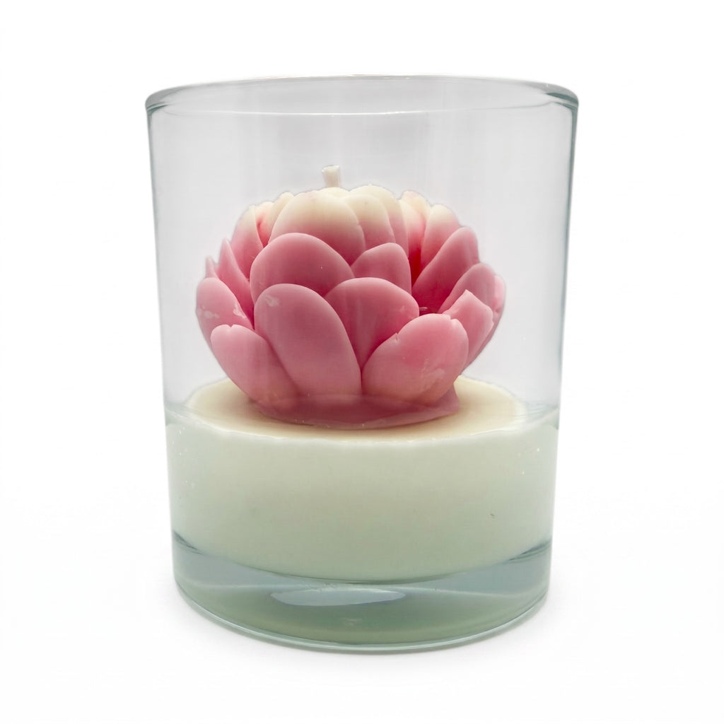 Scented Soy Candle WATER LILY in Glass Pink Scent Paris 120g up to 30h