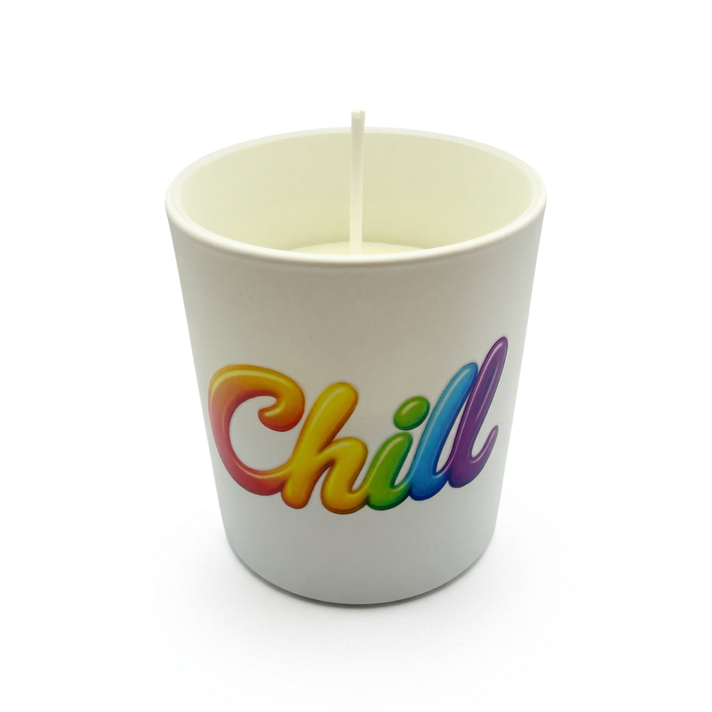 Scented soy candle for a gift, inscription “Chill,” Citrus Harmony fragrance, 150g