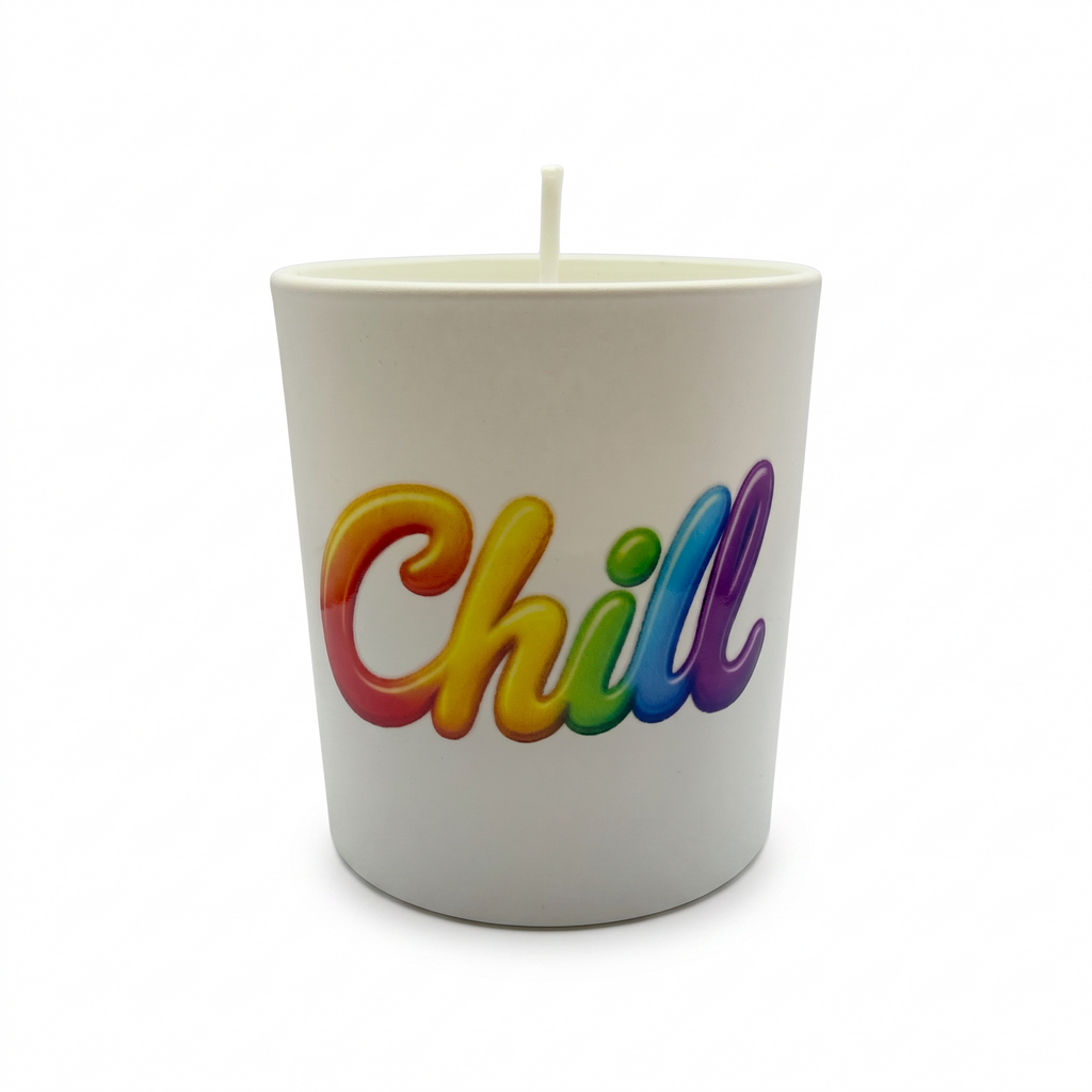 Scented soy candle for a gift, inscription “Chill,” Citrus Harmony fragrance, 150g