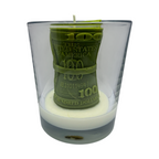 Dekorative Sojawachskerze im Glas DOLAR Geldschein-Motiv, Duft Blue Haze, 180g – Geburtstagsgeschenk und Dekoration