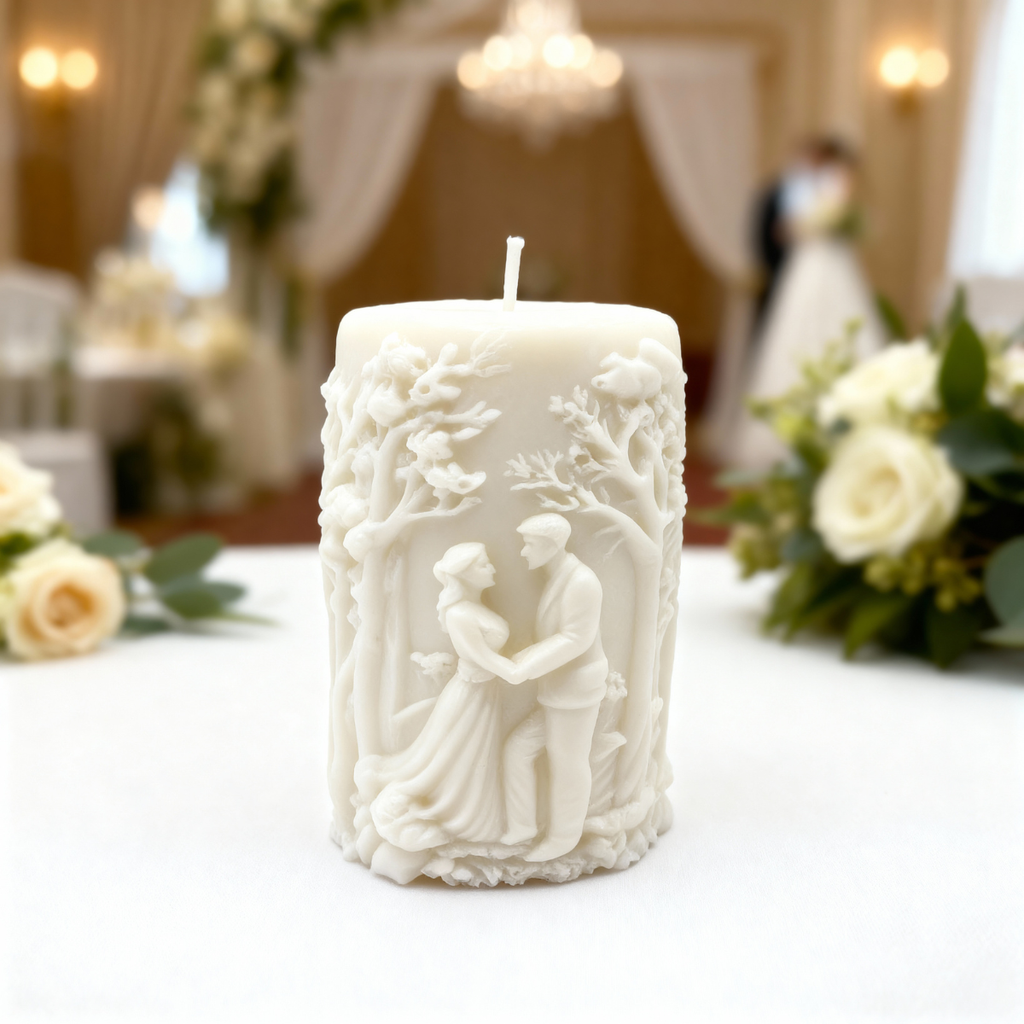 Lumânare decorativă din ceară de soia cilindrică Miri în parc romantic