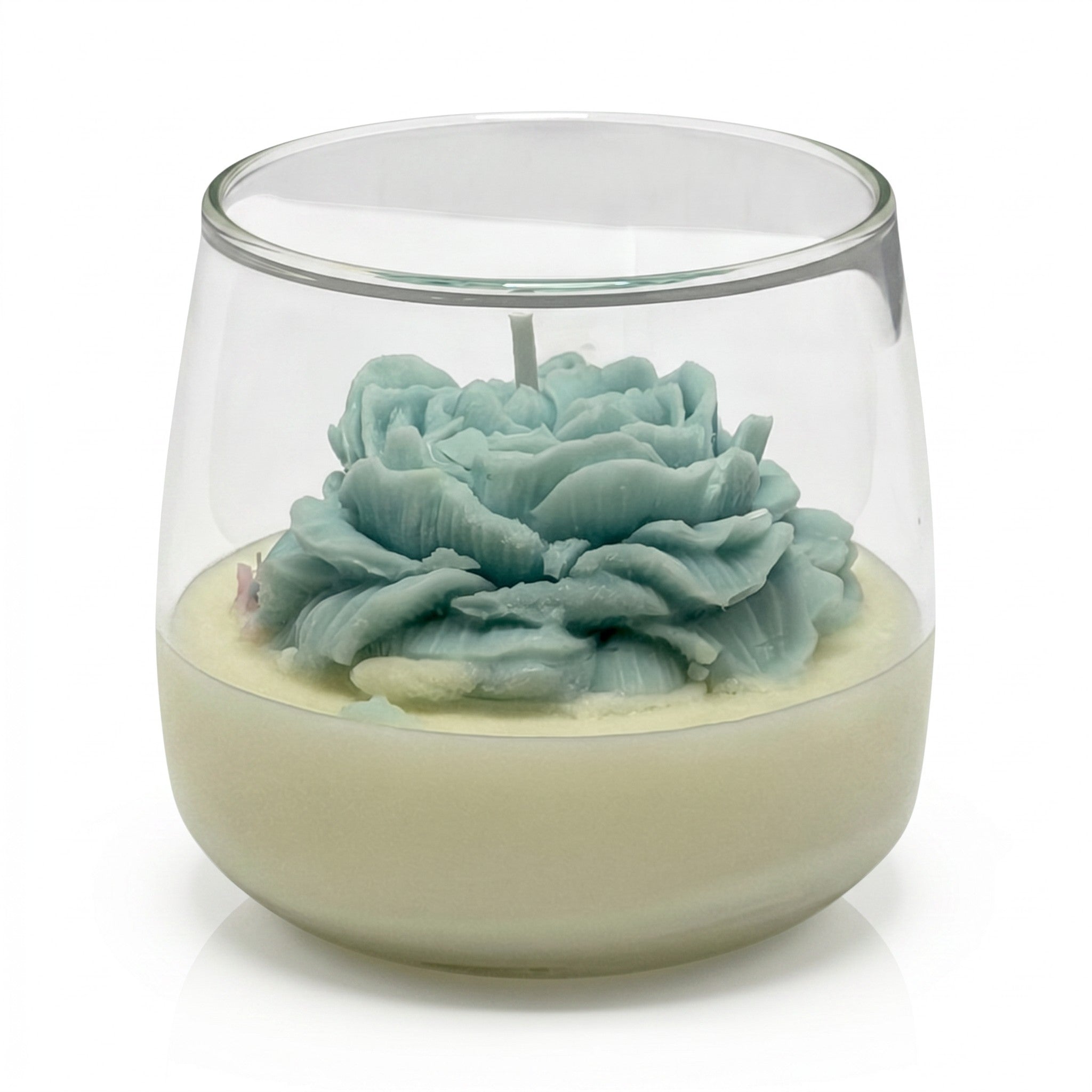Vela de soja grande en vaso Flor de Clavel regalo aroma Citrus Harmony 210g azul hasta 50h