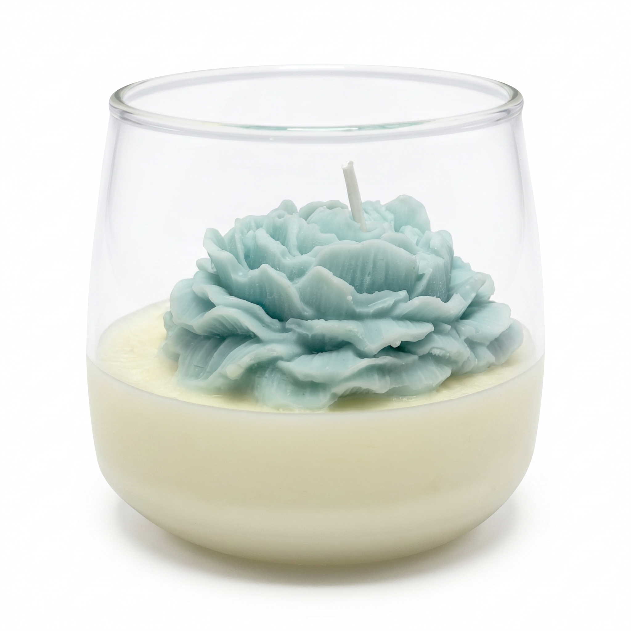 Vela de soja grande en vaso Flor de Clavel regalo aroma Citrus Harmony 210g azul hasta 50h
