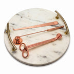 Presentset: sojavaxljus Patchouli Imperial + tillbehör i roséguld