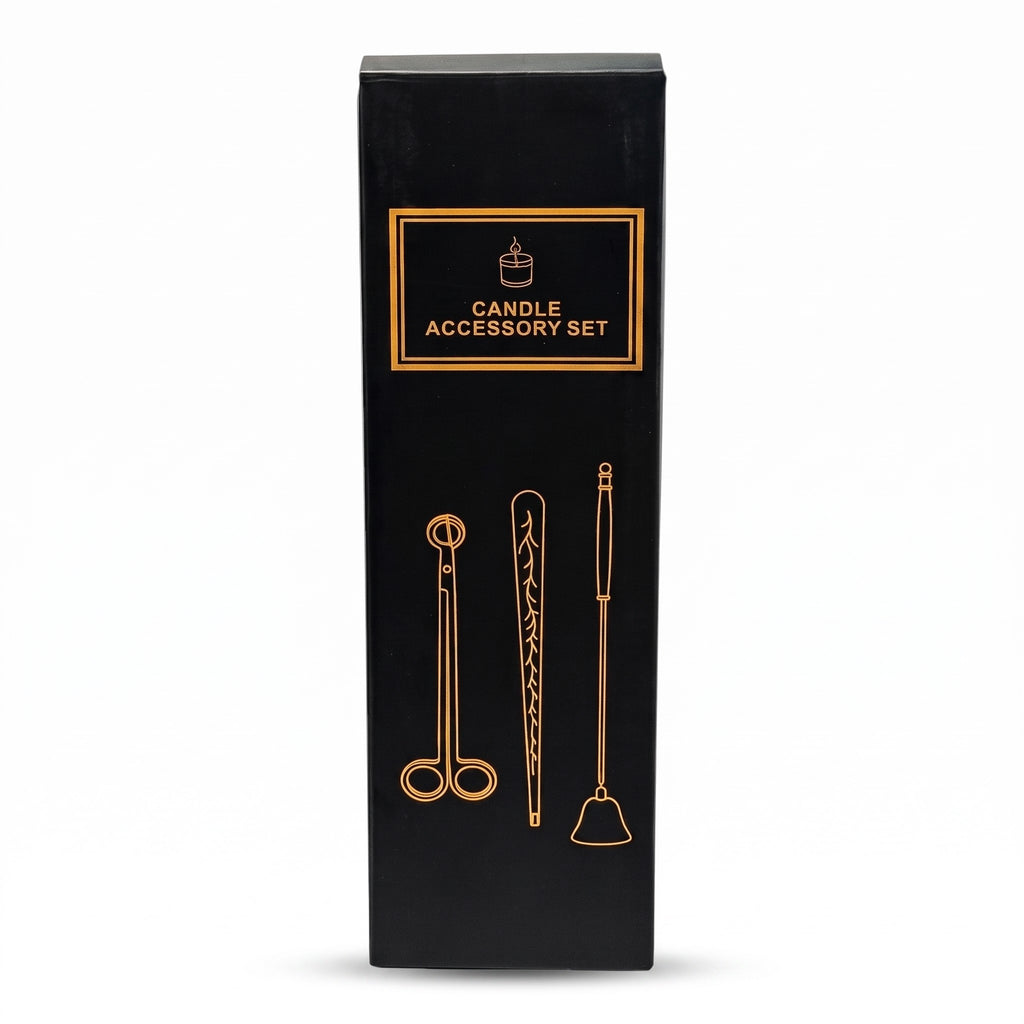 Presentset: sojavaxljus Patchouli Imperial + tillbehör i roséguld