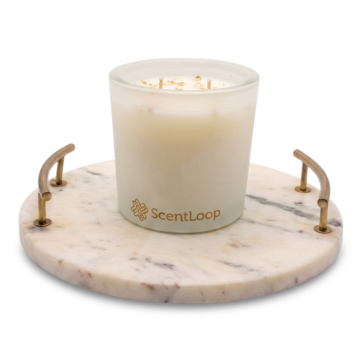 Presentset: sojavaxljus Patchouli Imperial + tillbehör i roséguld