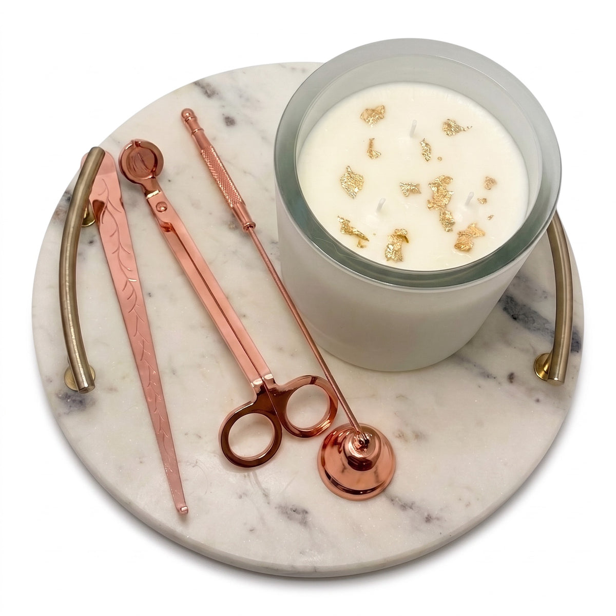 GIFT SET Soy Candle Patchouli Imperial + Rose Gold Accessories