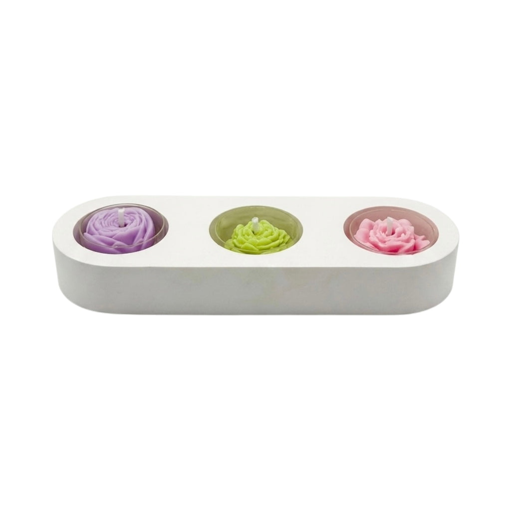 Set of Tealight Soy Candles FLOWERS in a Plaster Holder – Paris, Summer Melon, Pistachio Dreams Scents, 290g