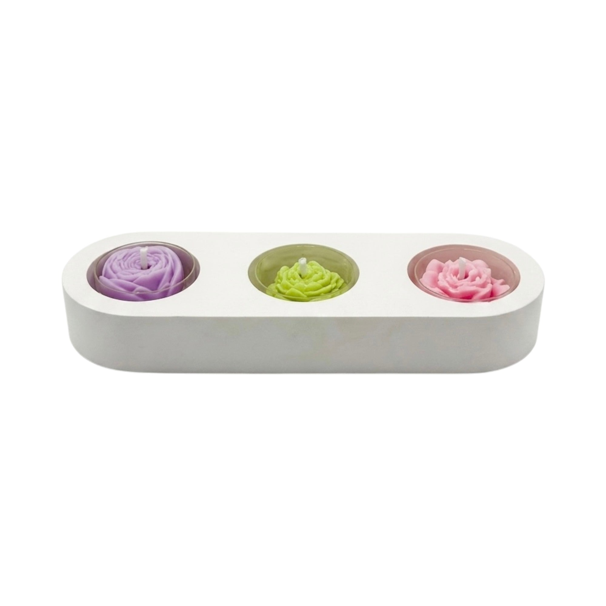 Set of Tealight Soy Candles FLOWERS in a Plaster Holder – Paris, Summer Melon, Pistachio Dreams Scents, 290g